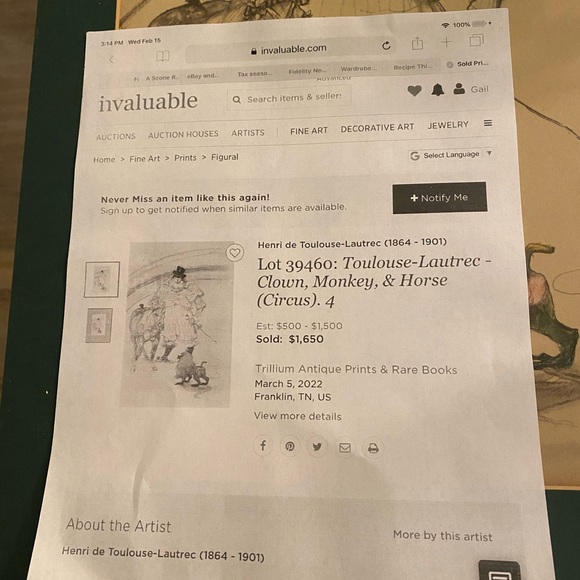 Toulouse Latrec - 1800’s Vintage Circus Art - TLC - Clown Monkey Signed Fine Art - Picture 10 of 11